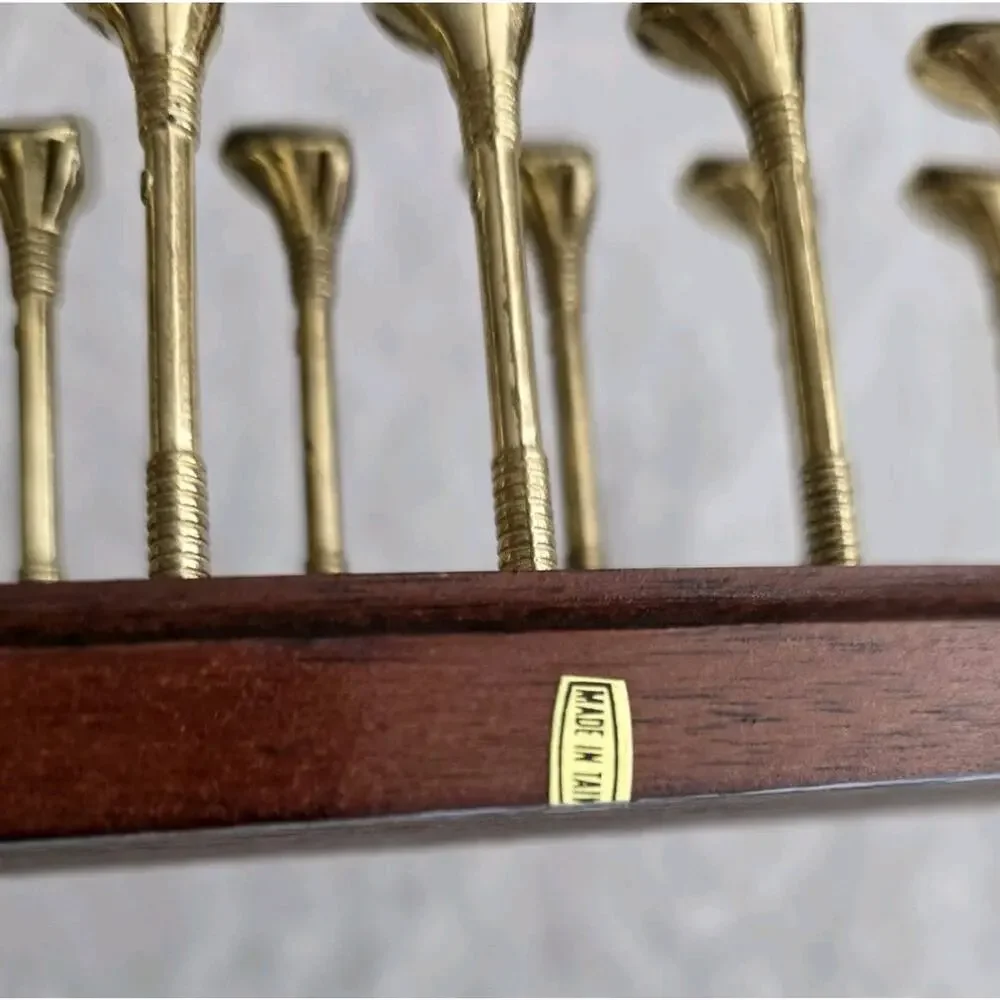 Vintage Brass Golf Club Peg Hanger Wood Tie Rack Wall Mount Scarf Belt